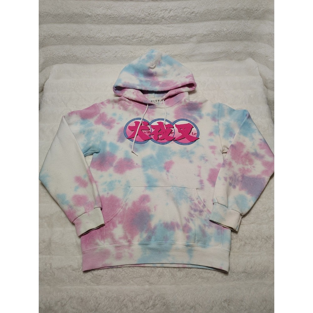 Sz XS InuYasha Kanji Logo Tie Dye Hoodie Pink & Blue Graphic Sweatshirt Unisex